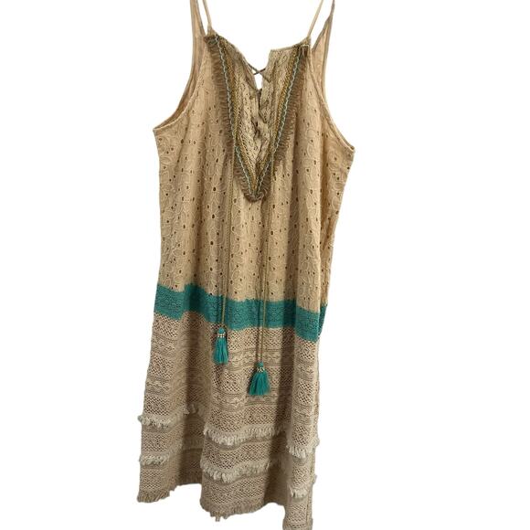 Gypsy Queen Dress Boho Lace Crochet Fringe Cream S/M - Picture 1 of 8
